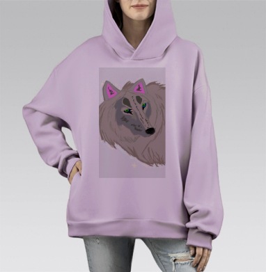 Загадочный волк с яркими глазами, Hoodie Mono Fiolet, оверсайз, утепленная
