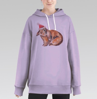 Зайка в шапке дед мороза, Hoodie Long Oversize Fiolet