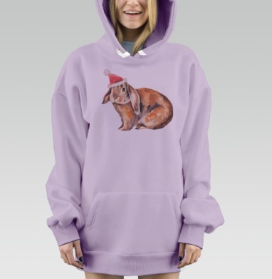 Зайка в шапке дед мороза, Hoodie Mjhigh Dig Mel, Fiolet, утепленная