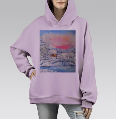 Зимний пейзаж, Hoodie Mono Fiolet, оверсайз, утепленная