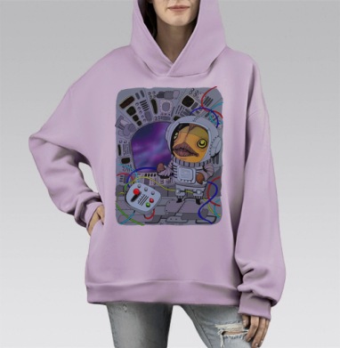 Золотая рыбка в космосе, Hoodie Mono Fiolet, оверсайз, утепленная