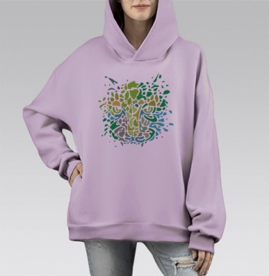 Абстрактная флюидная композиция цвета и формы, Hoodie Mono Fiolet, оверсайз, утепленная