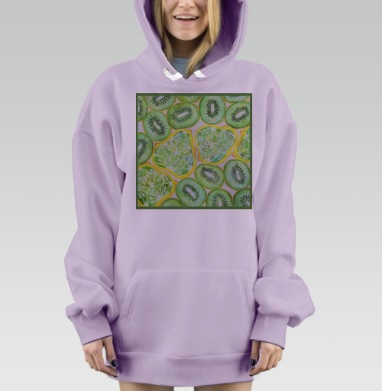 Акварельный узор с киви и экзотическими фруктами, Hoodie Mjhigh Dig Mel, Fiolet, утепленная