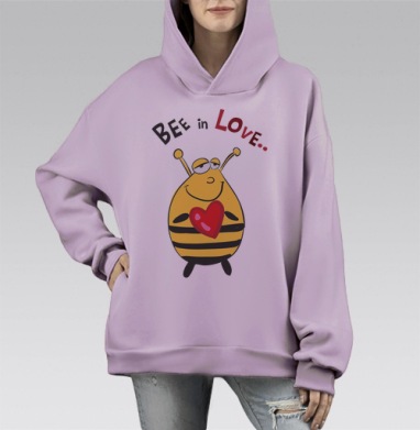Bee in Love / Влюбленная пчела, Hoodie Mono Fiolet, оверсайз, утепленная