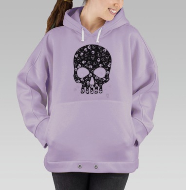 Белые черепа на черном, Hoodie Oversize Fiolet