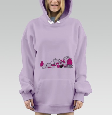 Белые мыши с косметикой среди ярко розового фона, Hoodie Mjhigh Dig Mel, Fiolet, утепленная