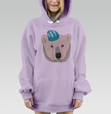 Белый медведь в голубой шапке, Hoodie Mjhigh Dig Mel, Fiolet, утепленная
