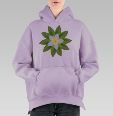 Белый Тропический Цветок, Hoodie Oversize Fiolet, утепленная