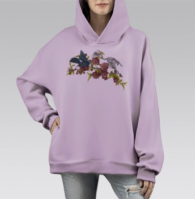 Black&White / Чёрно-белое, Hoodie Mono Fiolet, оверсайз, утепленная