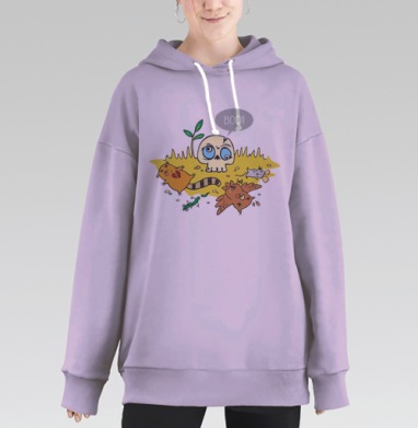 Boo Skull / Карикатурный гротескный персонаж череп пугает зверей, Hoodie Long Oversize Fiolet