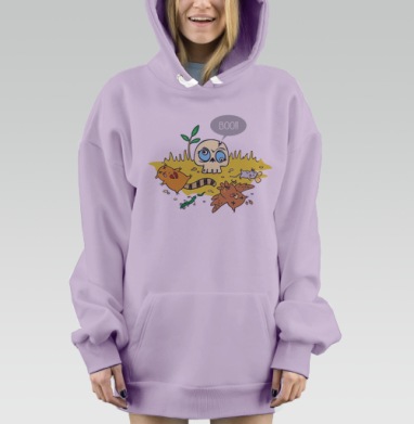 Boo Skull / Карикатурный гротескный персонаж череп пугает зверей, Hoodie Mjhigh Dig Mel, Fiolet, утепленная