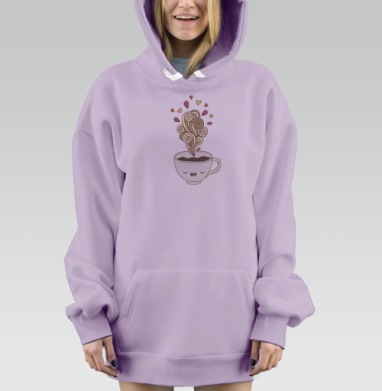 Чашка радости с ароматным паром и улыбкой, Hoodie Mjhigh Dig Mel, Fiolet, утепленная