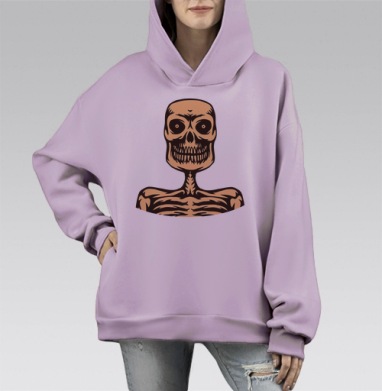 Череп и кости, Hoodie Mono Fiolet, оверсайз, утепленная
