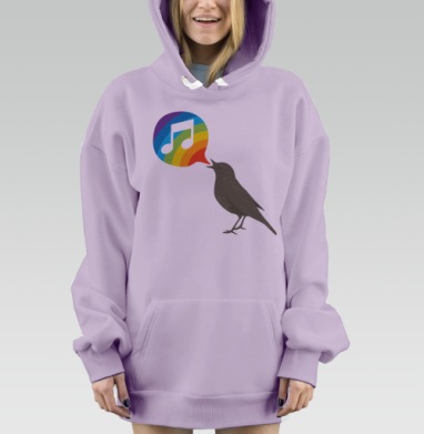 Черная птица с радужным голосом как манифест оптимизма, Hoodie Mjhigh Dig Mel, Fiolet, утепленная