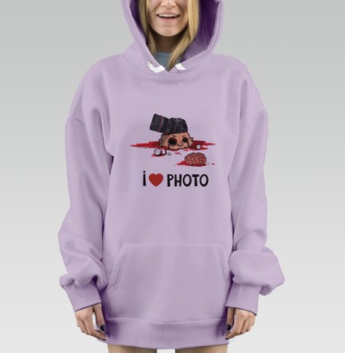 Черная сатирическая сцена о фанатичной любви к фото I LOVE PHOTO, Hoodie Mjhigh Dig Mel, Fiolet, утепленная