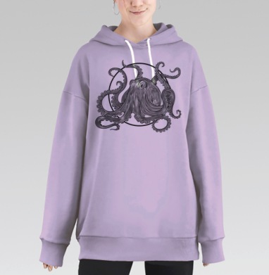 Черно-белый осьминог с геометрическим узором, Hoodie Long Oversize Fiolet