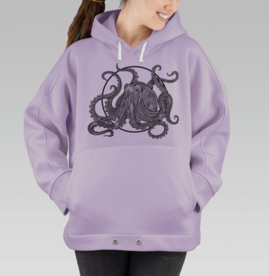 Черно-белый осьминог с геометрическим узором, Hoodie Oversize Fiolet