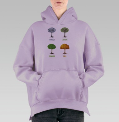Четыре времени года в стиле яркой иллюстрации, Hoodie Oversize Fiolet, утепленная