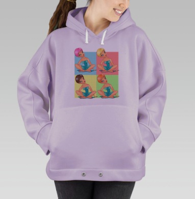 Четырехцветная девушка в задумчивой позе, Hoodie Oversize Fiolet