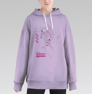 Цифровая деконструкция личности с абстрактной графикой, Hoodie Long Oversize Fiolet