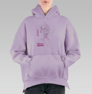 Цифровая деконструкция личности с абстрактной графикой, Hoodie Oversize Fiolet, утепленная