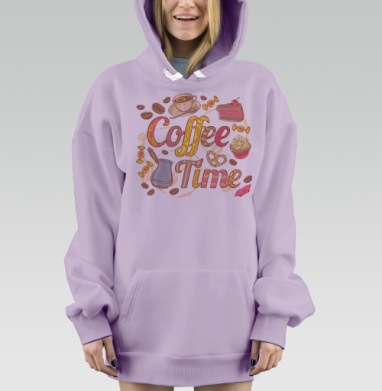 Coffee Time / Время кофе, Hoodie Mjhigh Dig Mel, Fiolet, утепленная
