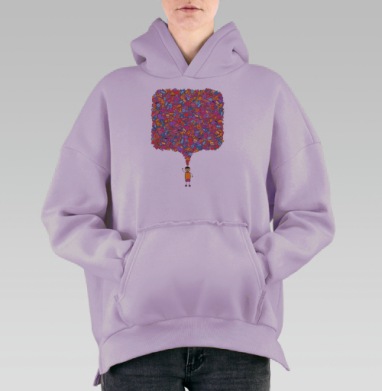 Цветная детская иллюстрация с потоками мысли, Hoodie Oversize Fiolet, утепленная