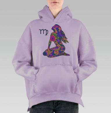 Цветной арт силуэт Девы для медитации и вдохновения, Hoodie Oversize Fiolet, утепленная