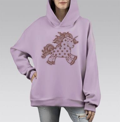 Цветочный единорог, Hoodie Mono Fiolet, оверсайз, утепленная