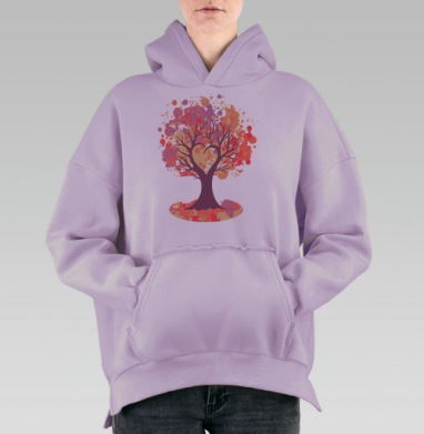Дерево-сердце, Hoodie Oversize Fiolet, утепленная
