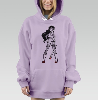 Дерзкая девушка с тату и красной битой, Hoodie Mjhigh Dig Mel, Fiolet, утепленная