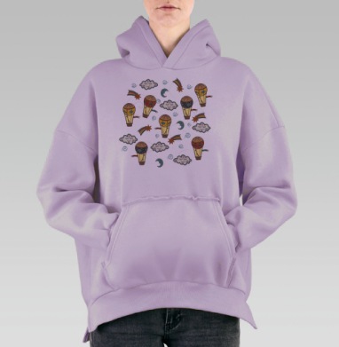 Детская ткань с воздушными шарами и луной, Hoodie Oversize Fiolet, утепленная