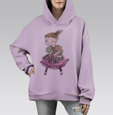 Девочка панк с котом в нарядном платье, Hoodie Mono Fiolet, оверсайз, утепленная