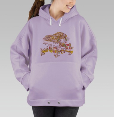Девочка с длинными волосами на ветке в наушниках Когда душа поёт, Hoodie Oversize Fiolet