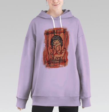 Девочка с мифическим рогатым существом союз спокойного созерцания, Hoodie Long Oversize Fiolet
