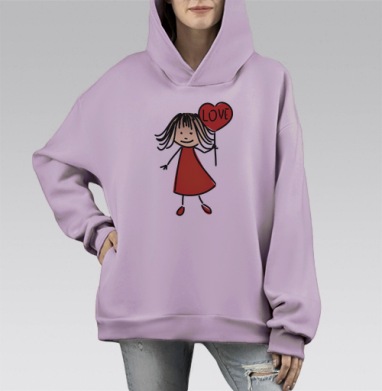 Девочка с табличкой, Hoodie Mono Fiolet, оверсайз, утепленная