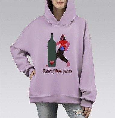 Девушка с красной футболкой и бутылкой любви крупным планом, Hoodie Mono Fiolet, оверсайз, утепленная