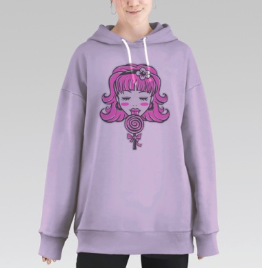Девушка с розовым леденцом и ярким наслаждением на лице, Hoodie Long Oversize Fiolet
