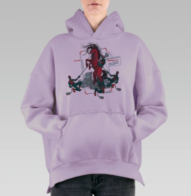 Динамичная иллюстрация Кибербезопасности с Трояном, Hoodie Oversize Fiolet, утепленная