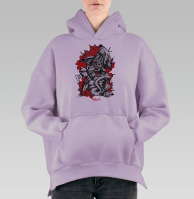 Динамичный комикс-арт с орлом и змеёй Li0n1, Hoodie Oversize Fiolet, утепленная