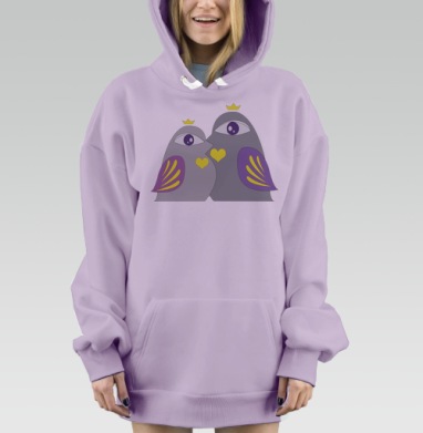 Две царственные птицы в любви, Hoodie Mjhigh Dig Mel, Fiolet, утепленная