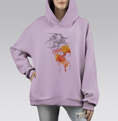 Экстатический танец девушки свободы духа и внутренней свободы, Hoodie Mono Fiolet, оверсайз, утепленная