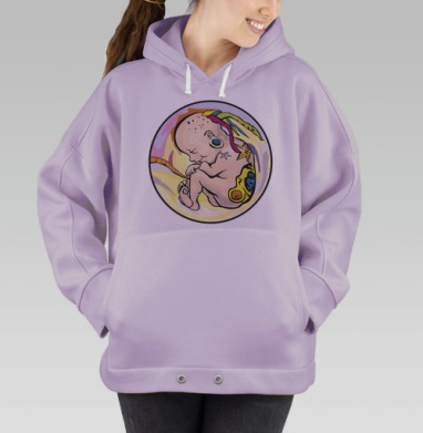 Эмбрион с тату и пирсингом в психоделических цветах, Hoodie Oversize Fiolet