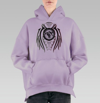 Энергичный логотип с мотоциклистом в прыжке, Hoodie Oversize Fiolet, утепленная
