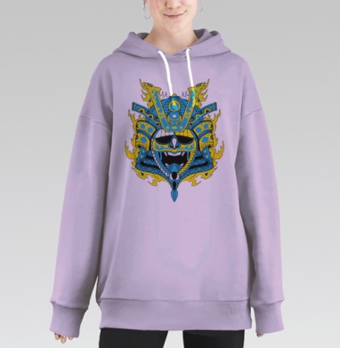 Энергичный самурайский шлем с огненными языками, Hoodie Long Oversize Fiolet