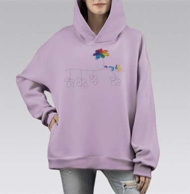 это моя жизнь, Hoodie Mono Fiolet, оверсайз, утепленная
