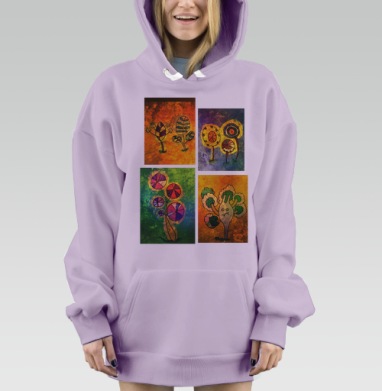 Фантастические растения с уникальными характерами на ярких фонах, Hoodie Mjhigh Dig Mel, Fiolet, утепленная