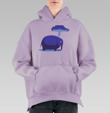 Фиолетовая молния бьет в круглый слон, Hoodie Oversize Fiolet, утепленная