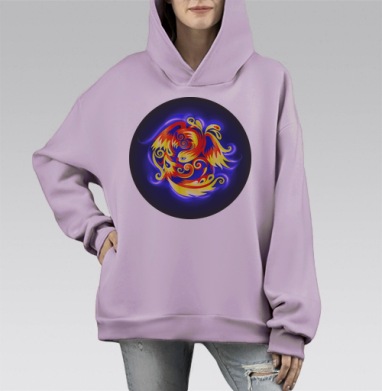 Fire-bird / Жар-птица, Hoodie Mono Fiolet, оверсайз, утепленная