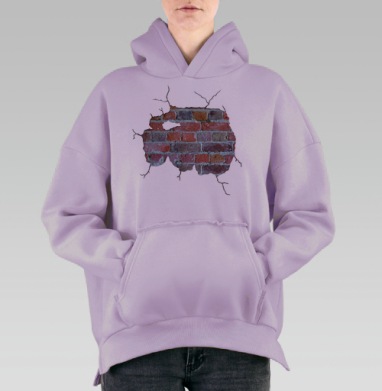 Фотореалистичная старая кирпичная кладка иллюзия пролома стены, Hoodie Oversize Fiolet, утепленная